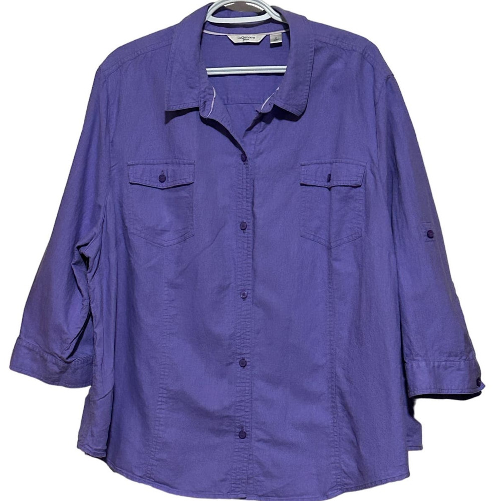 Liz Claiborne New York Womens Purple Button Front Blouse Roll Up Sleeves Size 3X